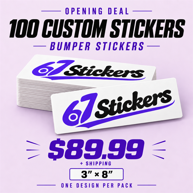 100 Custom 3 x 8 Inch Bumper Stickers for $89.99