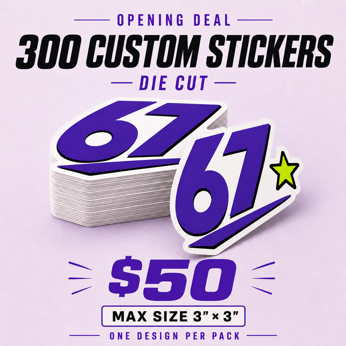 300 Custom 3 Inch Die Cut Stickers for $50