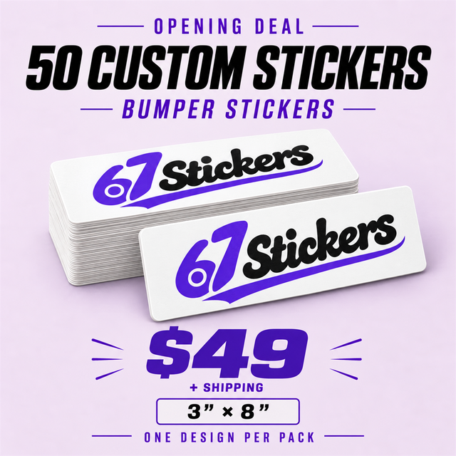 50 Custom 3 x 8 Inch Bumper Stickers for $49