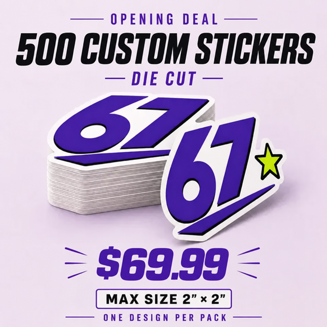 500 Custom 2 Inch Die Cut Stickers for $69.99