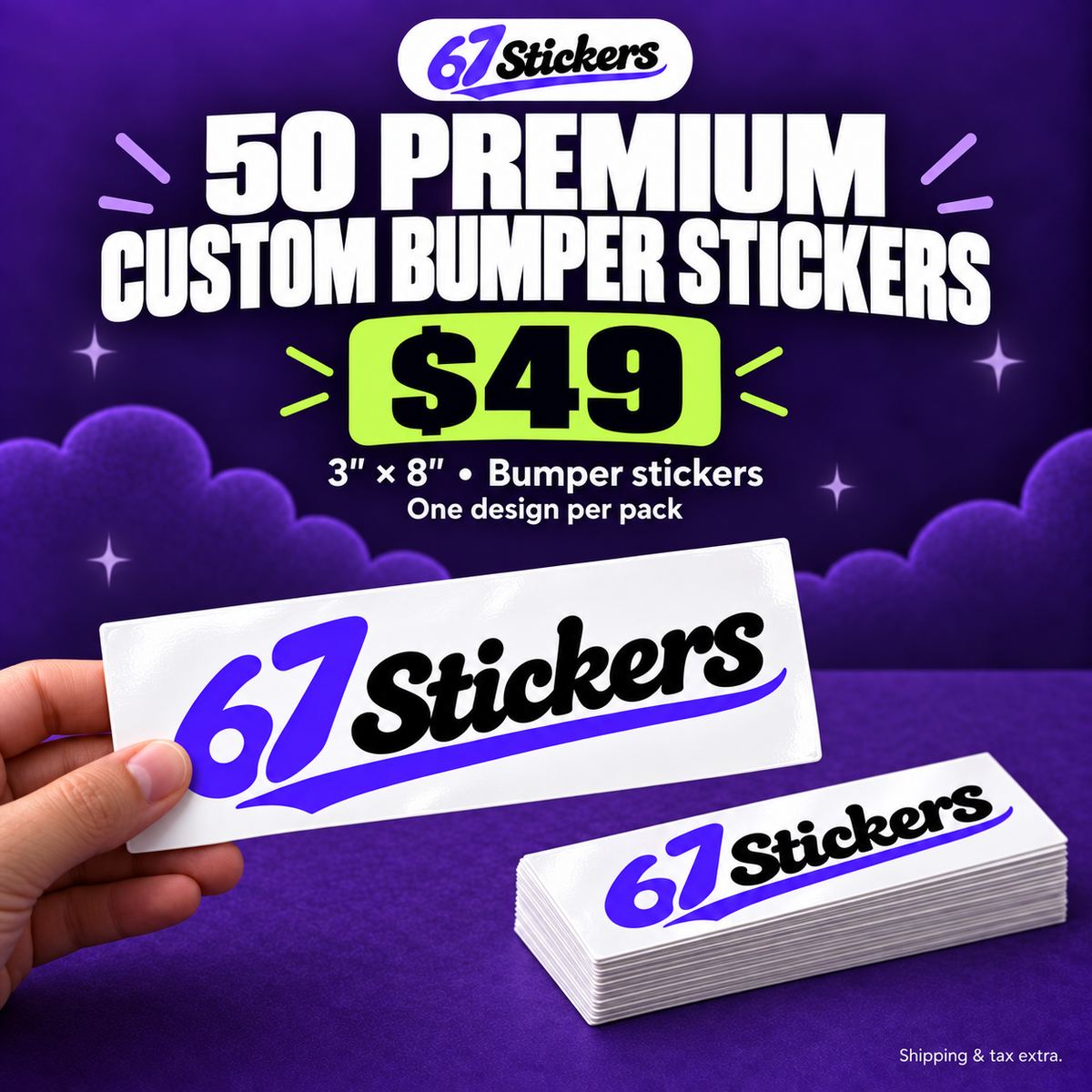 50 Premium Custom 3 x 8 Inch Bumper Stickers for $49
